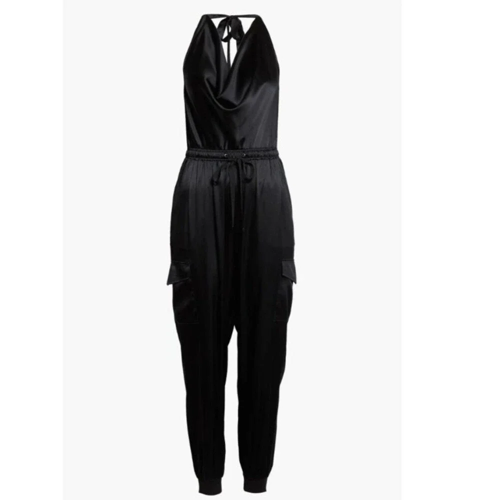 Cami NYC Silk Jumpsuit Jackie Halter Neck Sleeveless Black Women's sz L NWT